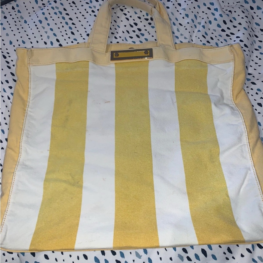 Tory Burch Yellow and White Striped Tote
